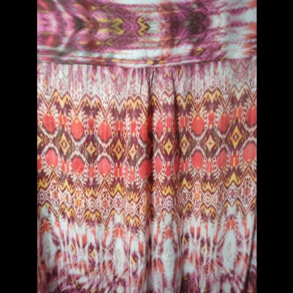 Casual Long Sleeve Button Down Blouse Bright Fall Color Aztec Deign 100% Viscose - Picture 2 of 10